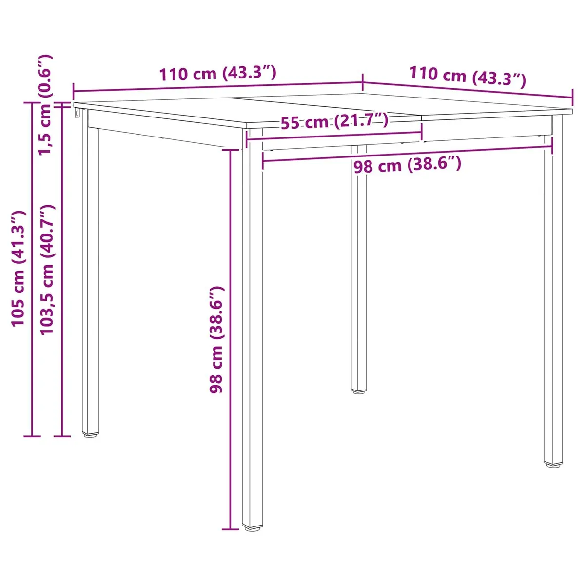 Solid Pine Wood Bar Table with Metal Legs 110cm