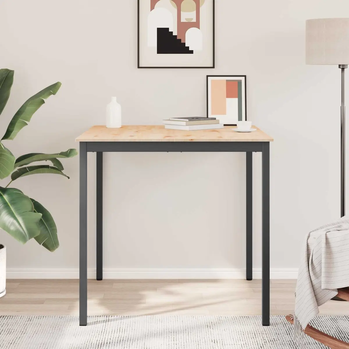 Solid Pine Wood Bar Table with Metal Legs 110cm