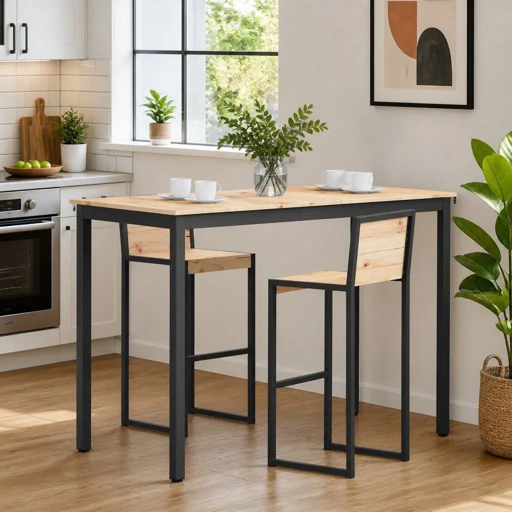Natural Brown Solid Pine Bar Table for Dining Spaces