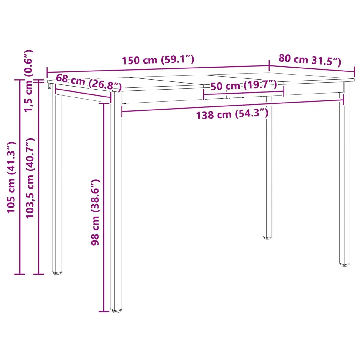 Bar Table Solid Pine Wood Natural Finish 150x80x105cm Metal Legs
