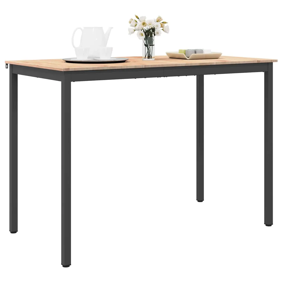 Bar Table Solid Pine Wood Natural Finish 150x80x105cm Metal Legs