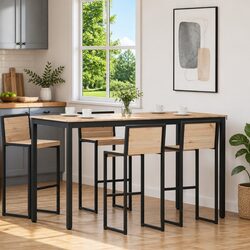 Natural Brown Solid Pine Wood Bar Table 180x90x105cm
