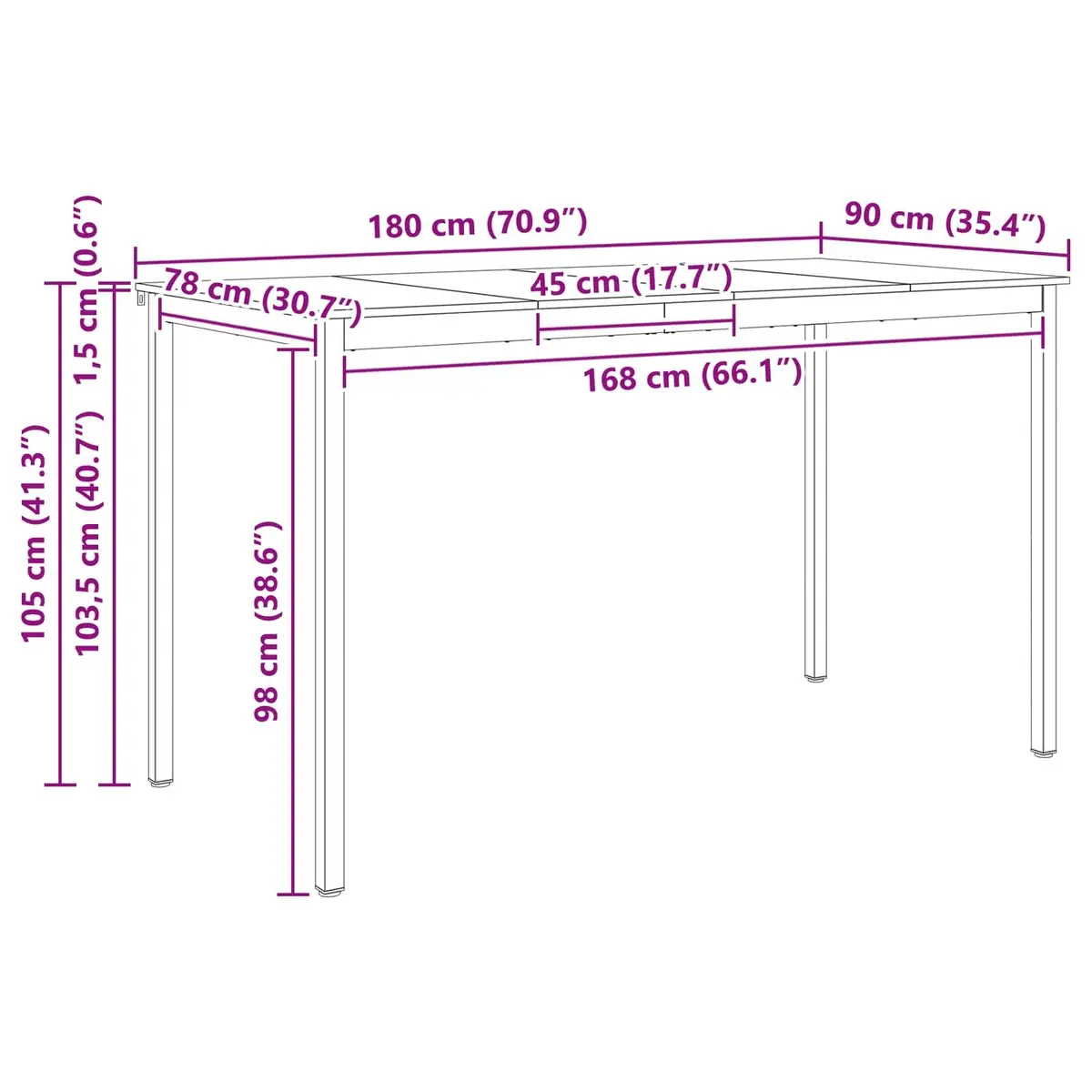Natural Brown Solid Pine Wood Bar Table 180x90x105cm