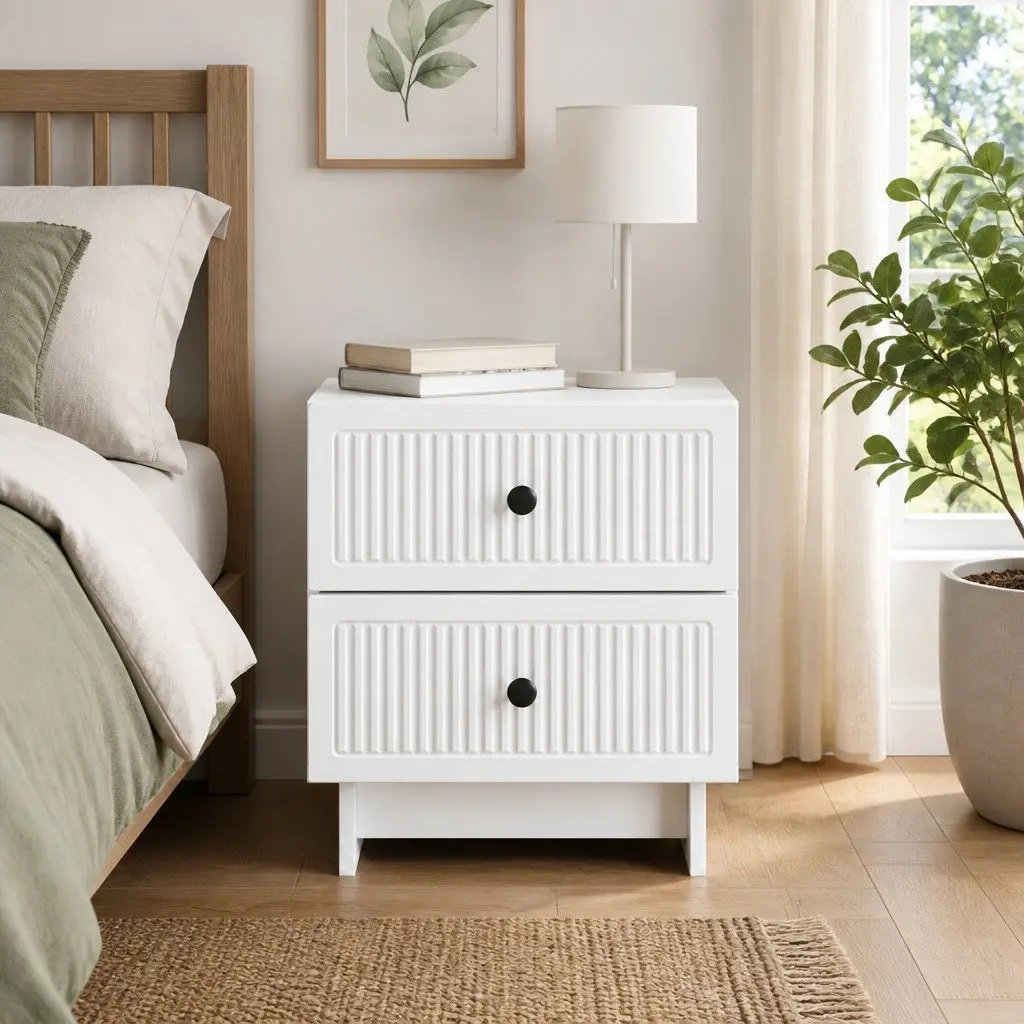Bedside Cabinet White 43 x 34.5 x 47.5 cm Storage Nightstand Table