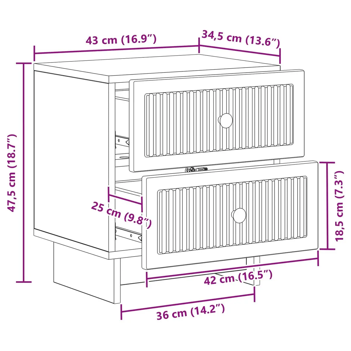 Bedside Cabinet White 43 x 34.5 x 47.5 cm Storage Nightstand Table