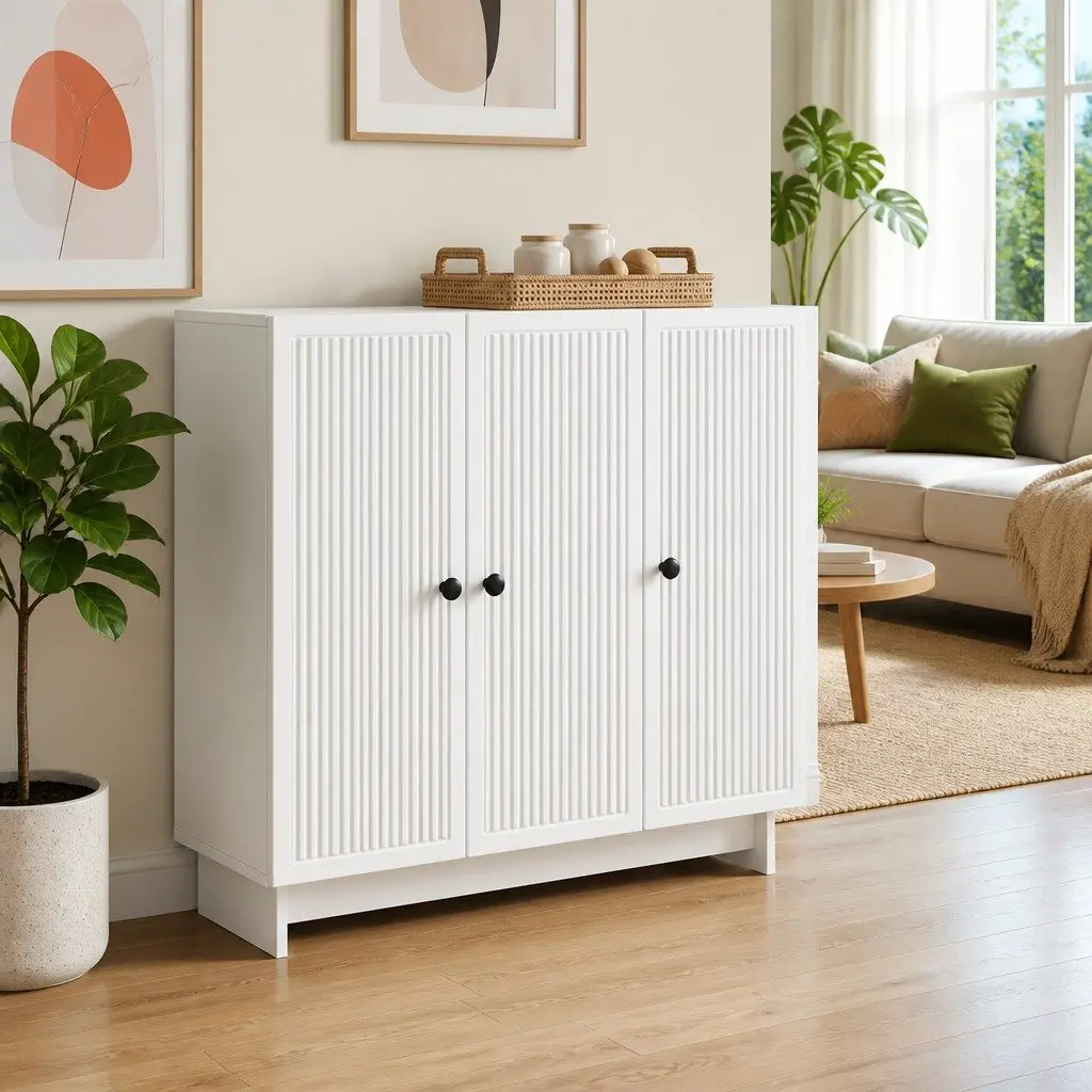 Sideboard White Rectangular Engineered Wood Storage Cabinet