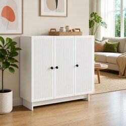 White Engineered Wood Sideboard with Adjustable Shelves