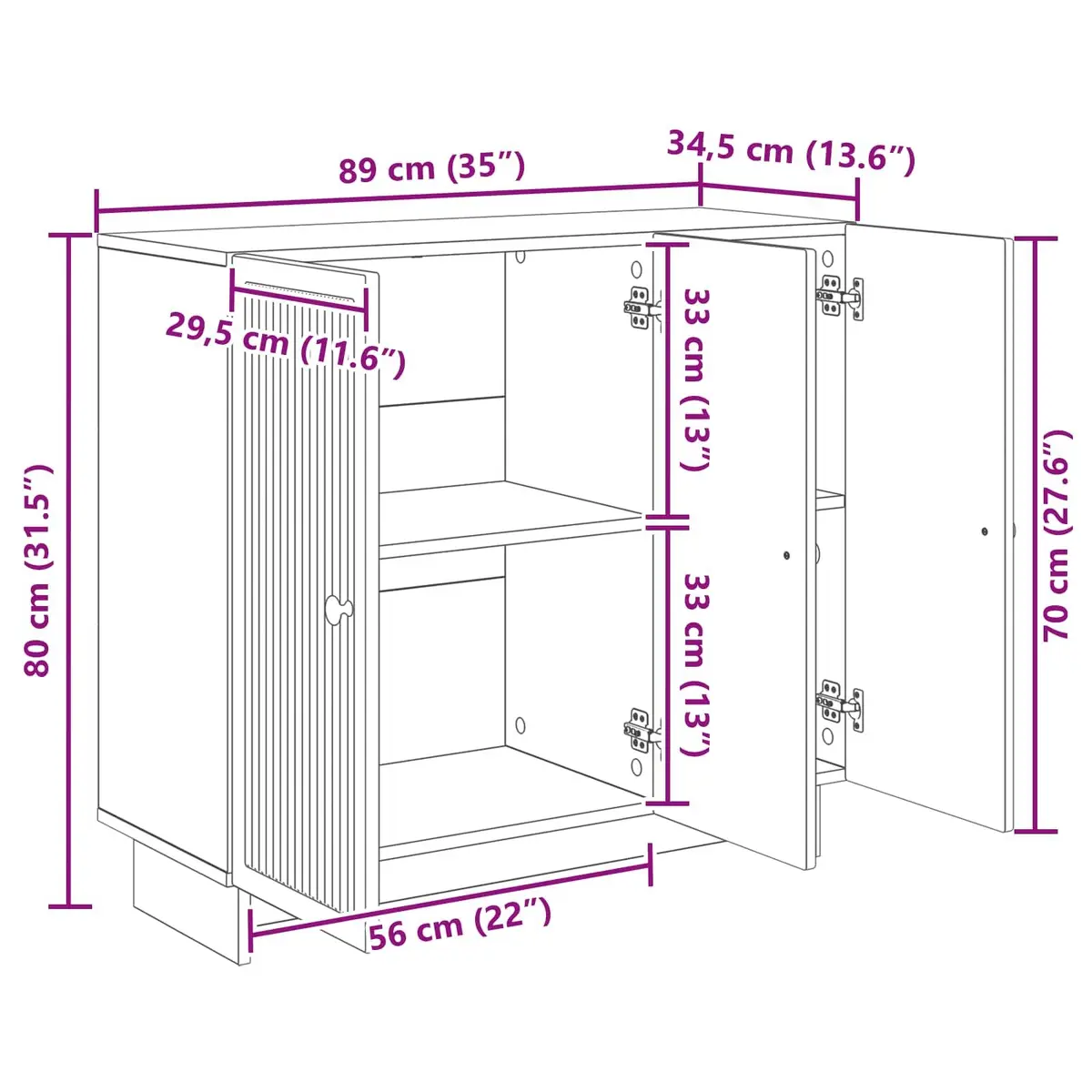 Sideboard White Rectangular Engineered Wood Storage Cabinet