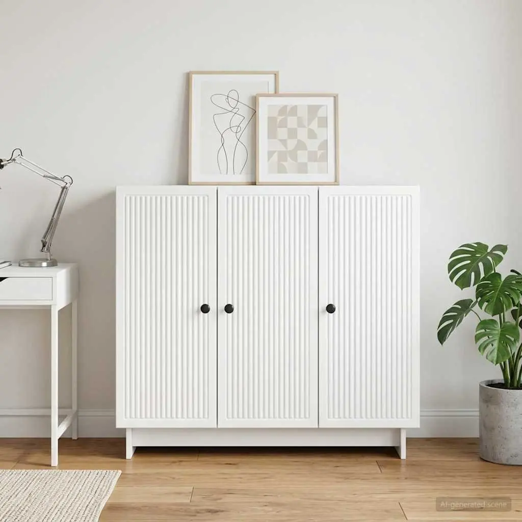 Sideboard White Rectangular Engineered Wood Storage Cabinet