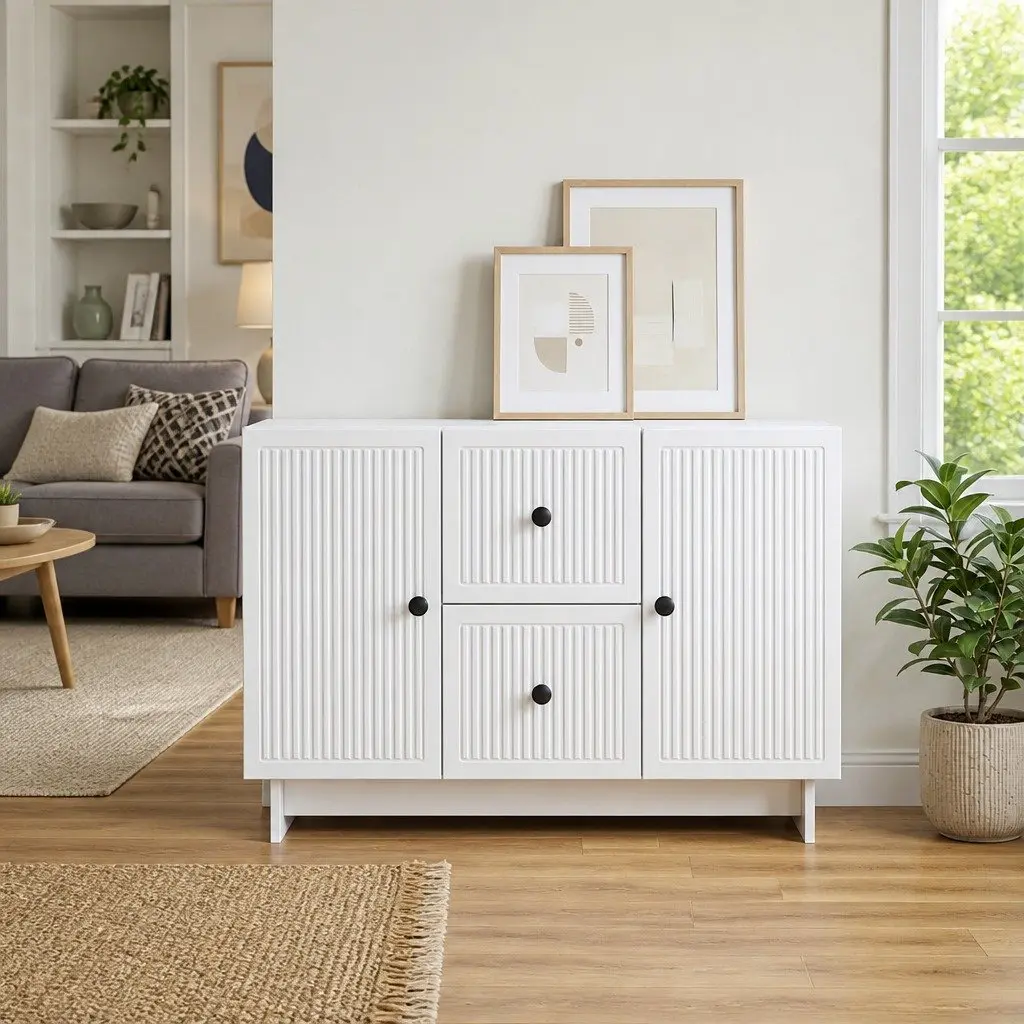 White Sideboard Storage Cabinet with Drawers