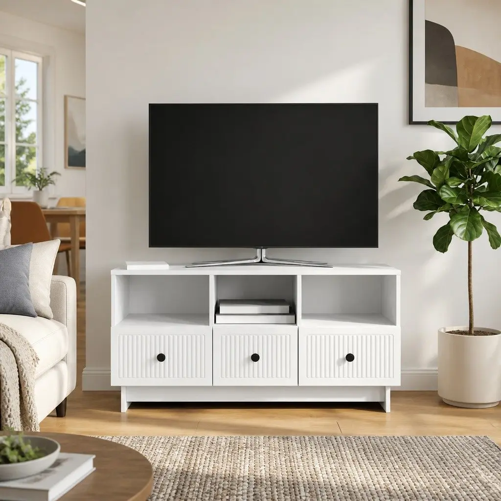 White TV Cabinet with Drawer for Living Rooms