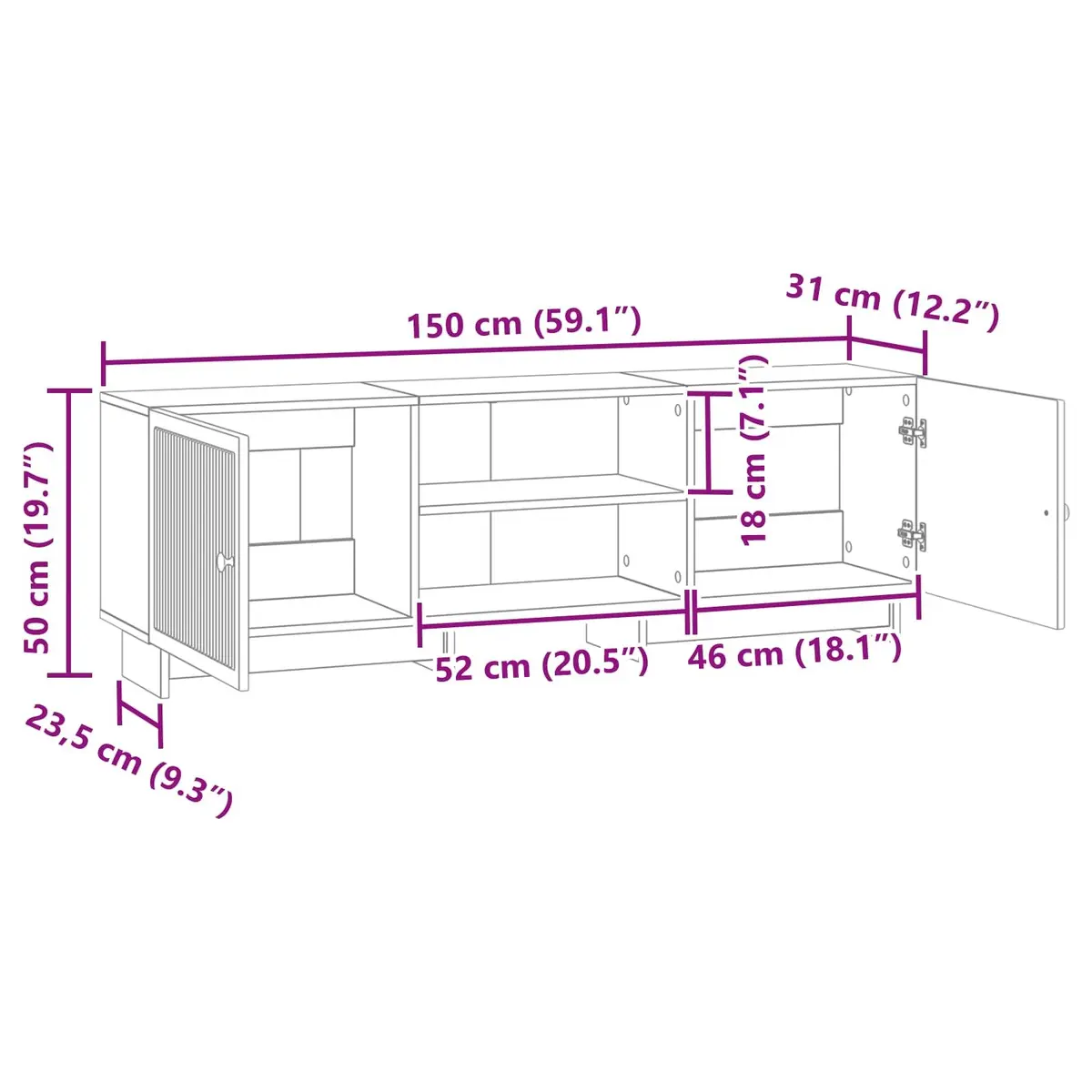 White TV Cabinet in Vintage Style 150 x 31 x 50 cm