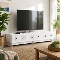 Charming White TV Cabinet with Drawer 147 x 34.5 x 30 cm