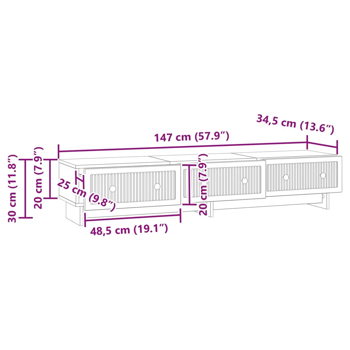 TV Cabinet White 147 x 34.5 x 30 cm Engineered Wood Lowboard Unit