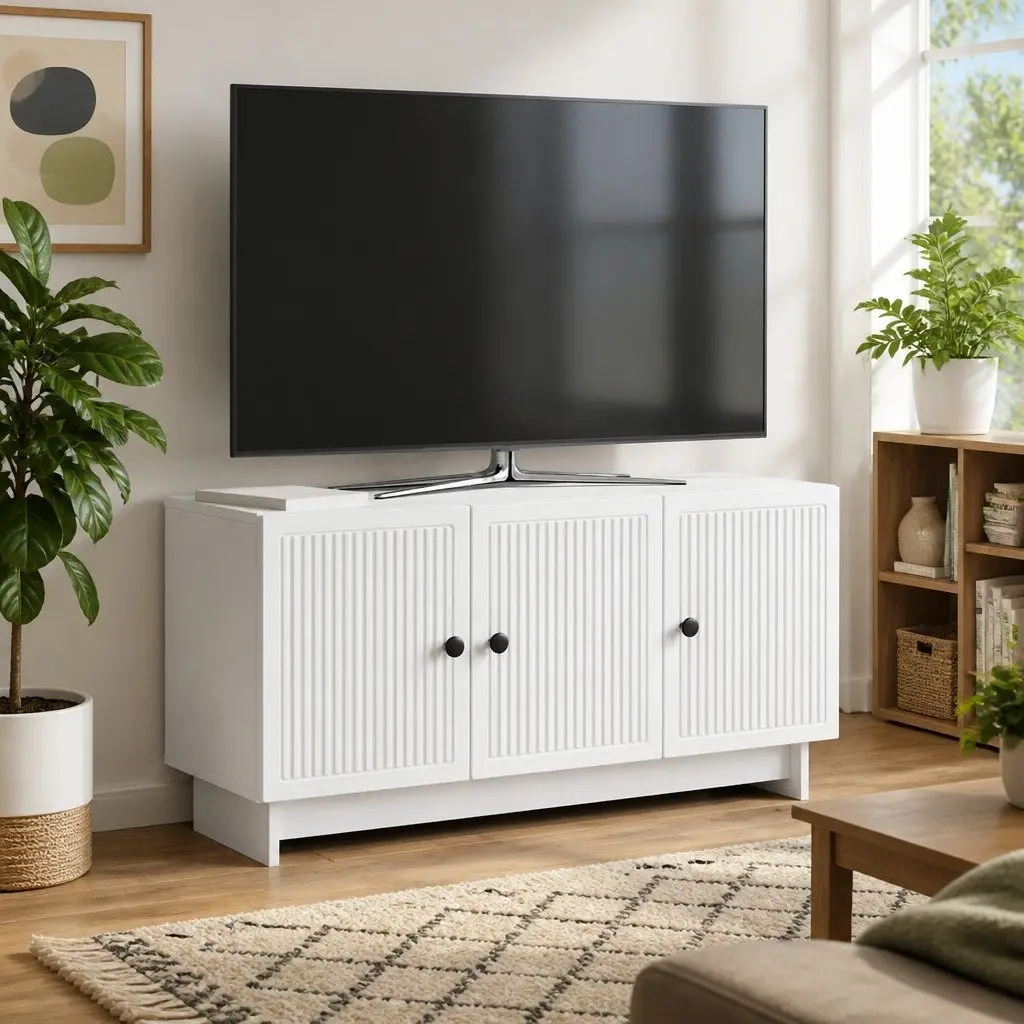 White TV Cabinet for Living Room Storage