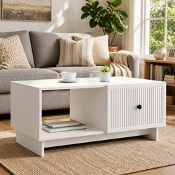 White Rectangular Coffee Table with Storage