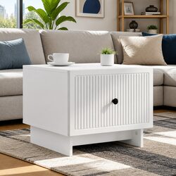 Modern White Stripe Coffee Table with Drawer