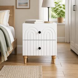 White Bedside Cabinet with Storage Drawers 43 x 34.5 x 48 cm
