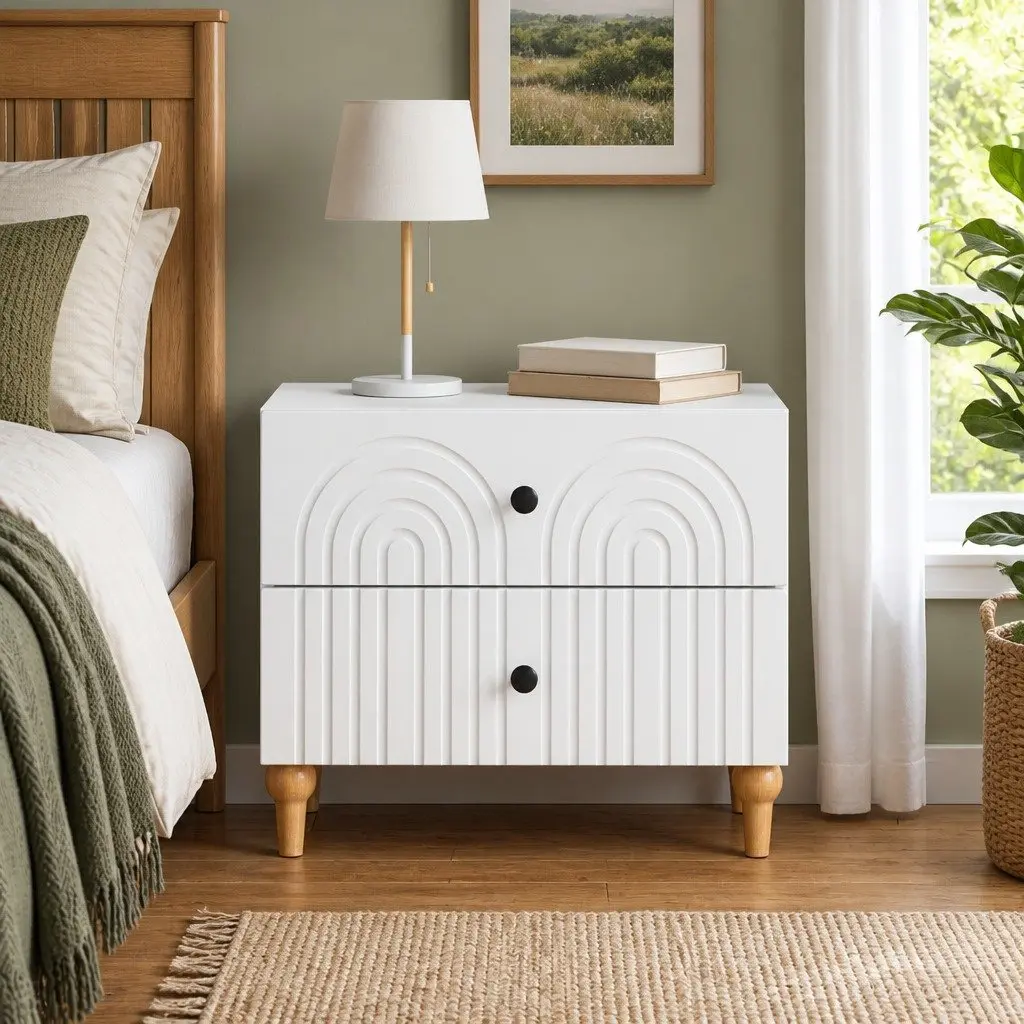 Bedside Cabinet White 62 x 34.5 x 48 cm Modern Engineered Wood Storage Table Drawers