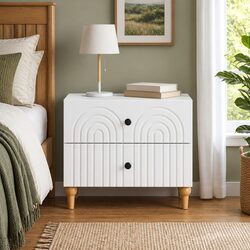 Modern White Bedside Cabinet with Storage Drawers