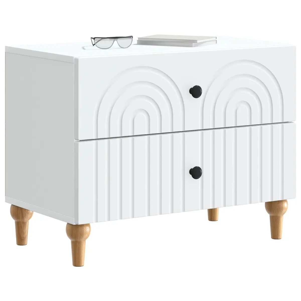 Bedside Cabinet White 62 x 34.5 x 48 cm Modern Engineered Wood Storage Table Drawers