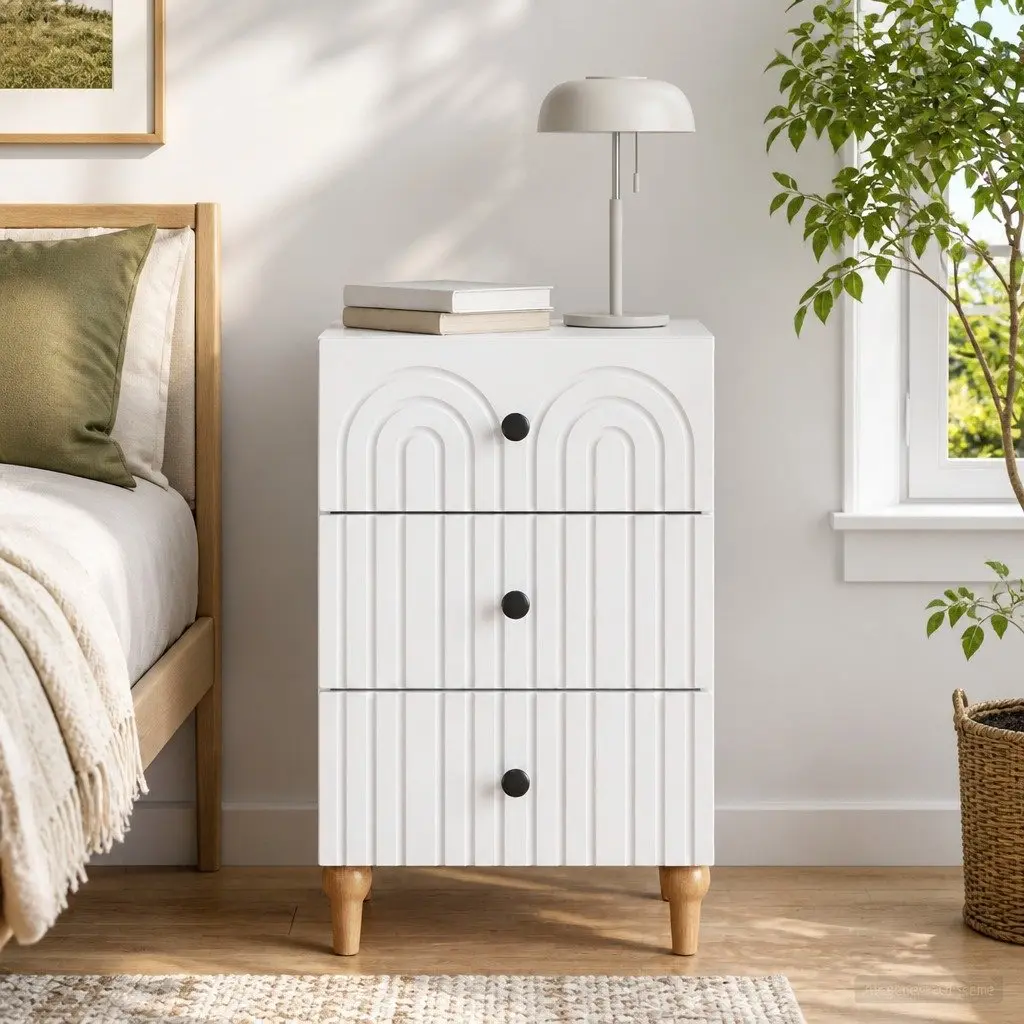 Bedside Cabinet White Engineered Wood Nightstand Compact Storage Table