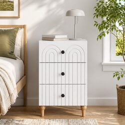 Stylish White Engineered Wood Bedside Cabinet