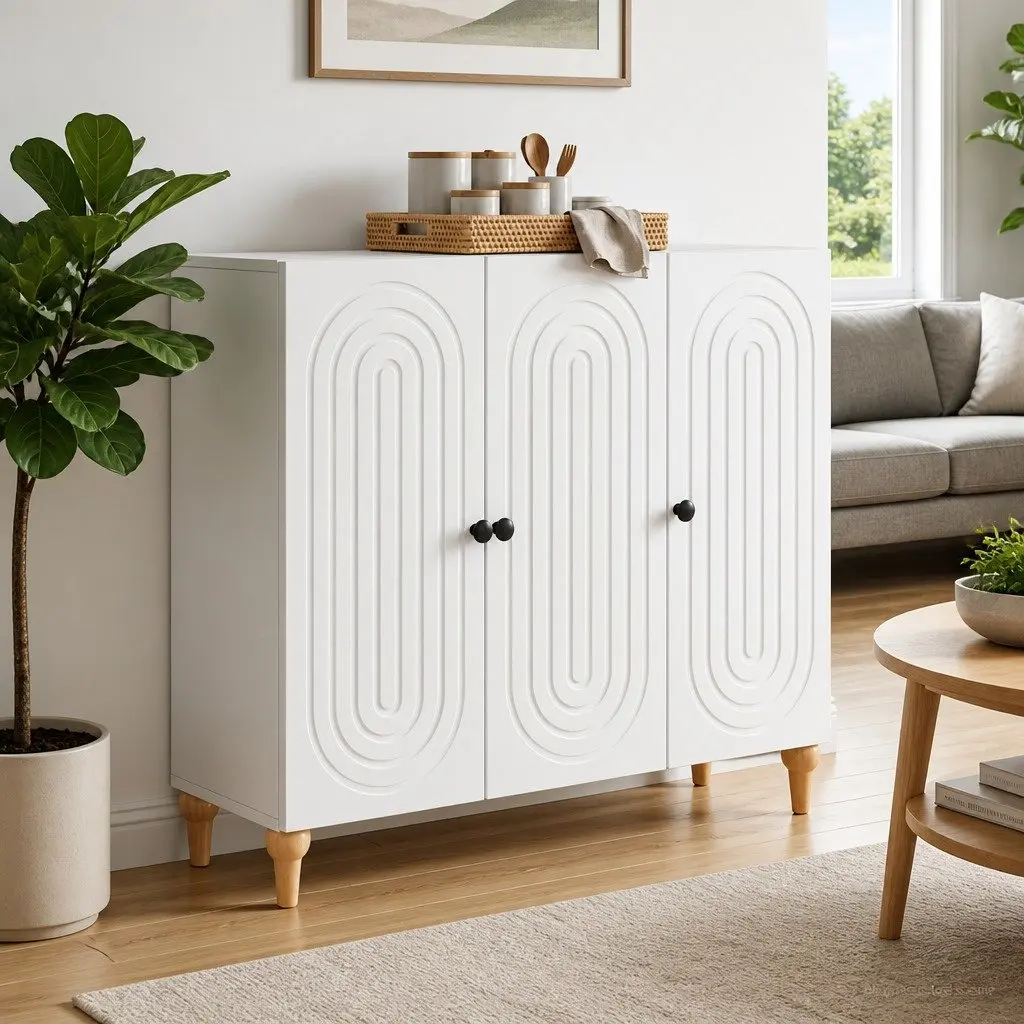 Sideboard Cabinet Modern White Engineered Wood 89x34.5x80cm