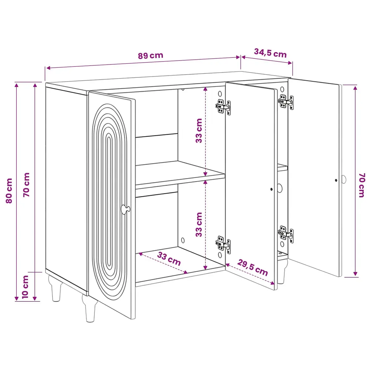 Sideboard Cabinet Modern White Engineered Wood 89x34.5x80cm