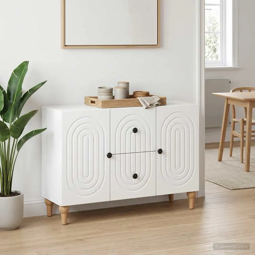 TV Cabinet White Modern Storage Unit with Drawer Engineered Wood Living Room