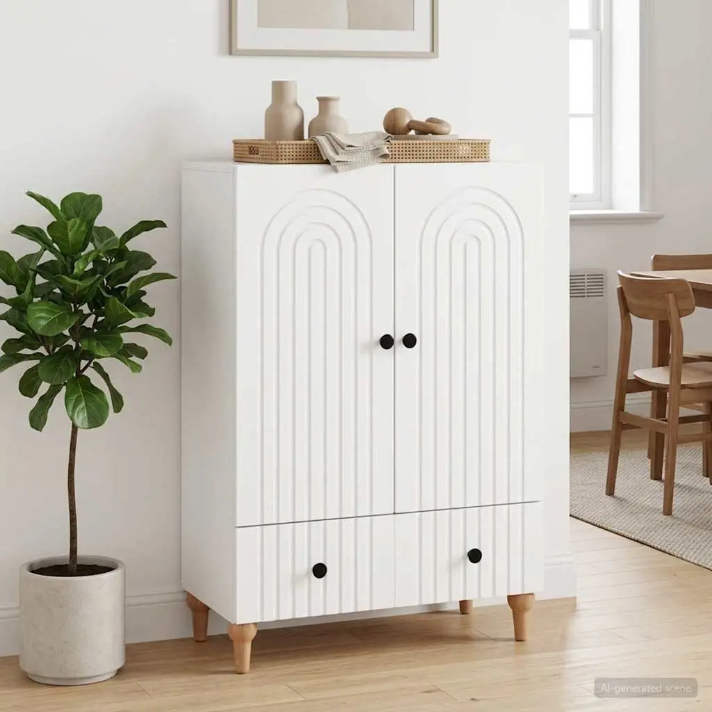 White Sideboard Modern Storage Cabinet Engineered Wood Living Room Furniture