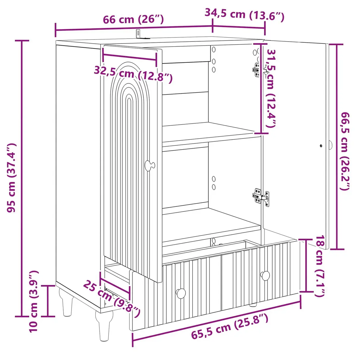 White Sideboard Modern Storage Cabinet Engineered Wood Living Room Furniture