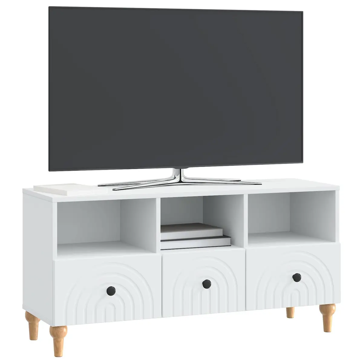 Engineered Wood TV Cabinet Modern White Storage Unit 102cm Living Room Furniture