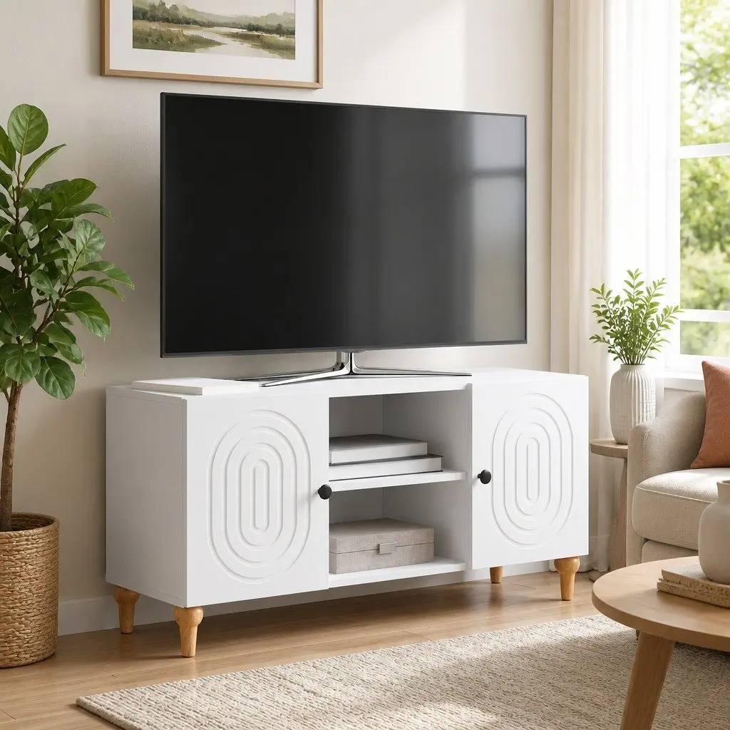 TV Cabinet White 102x34.5x50cm Modern Engineered Wood Media Storage Unit