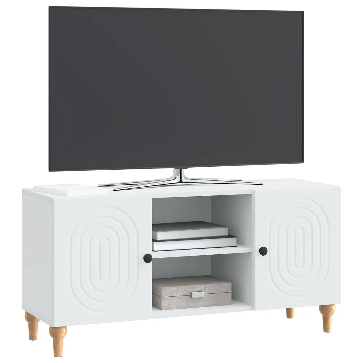 TV Cabinet White 102x34.5x50cm Modern Engineered Wood Media Storage Unit