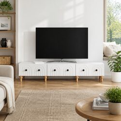 White Modern TV Cabinet with Drawer for Living Spaces
