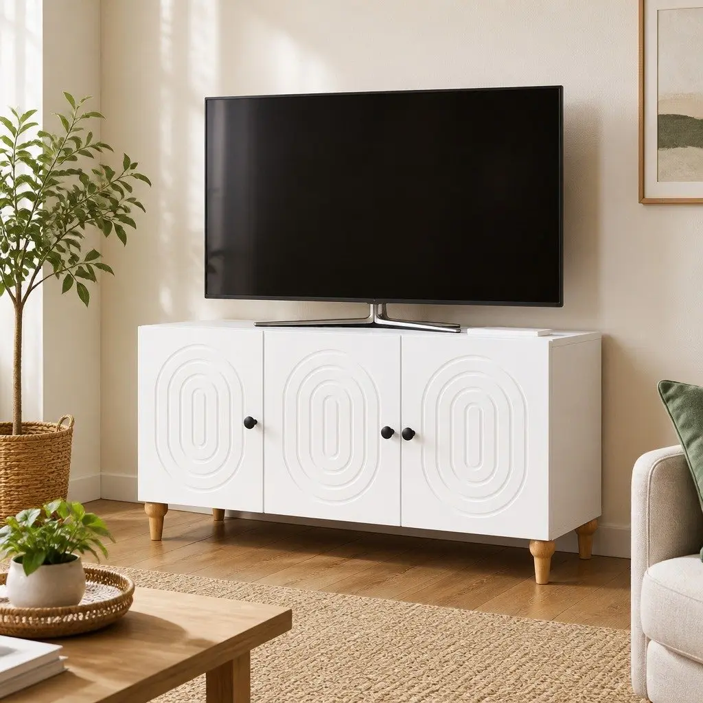 White TV Cabinet for Living Room Storage