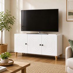 Modern White TV Cabinet for Living Room Storage