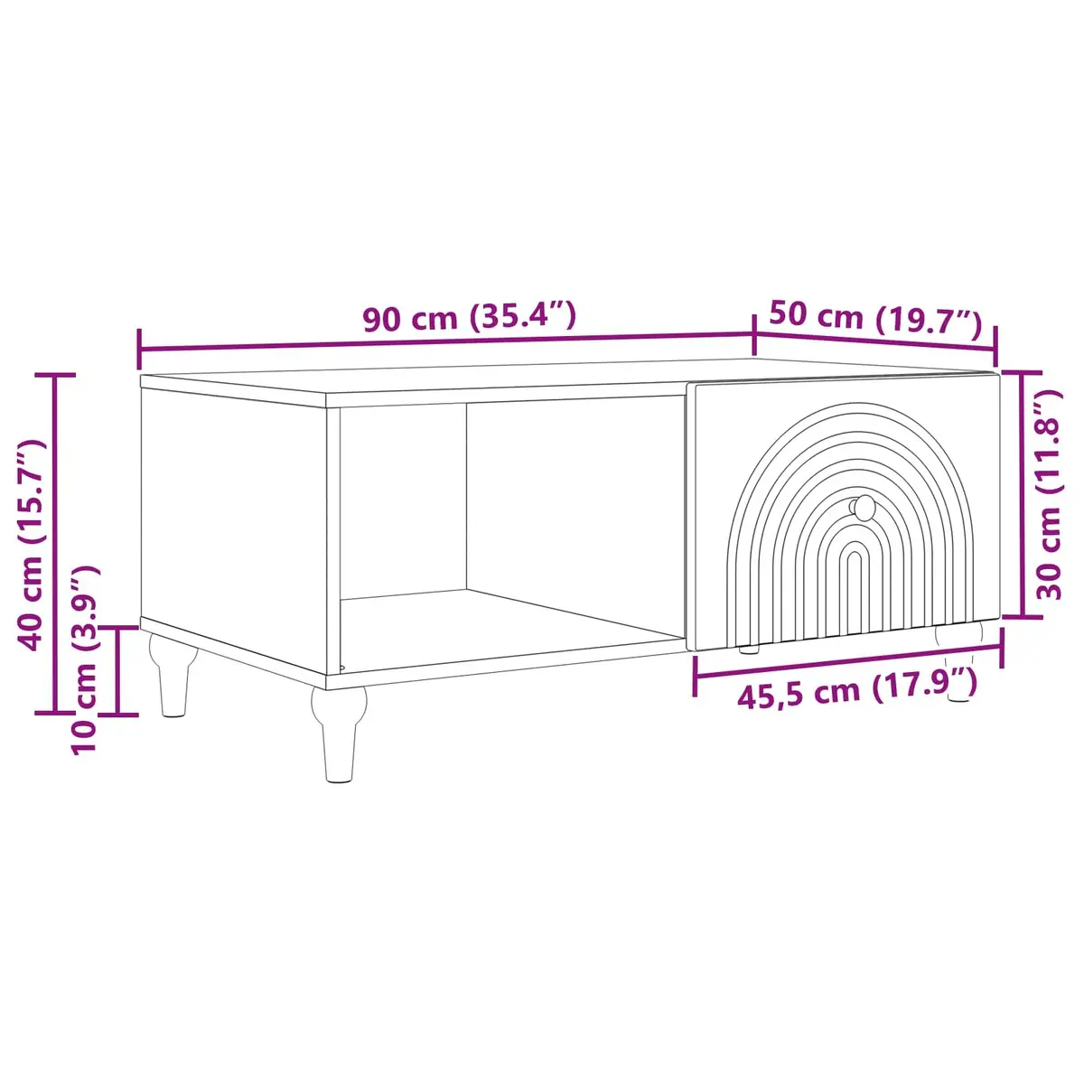 Coffee Table White 90 x 50 x 40 cm Modern Living Room Accent Table with Storage Shelves