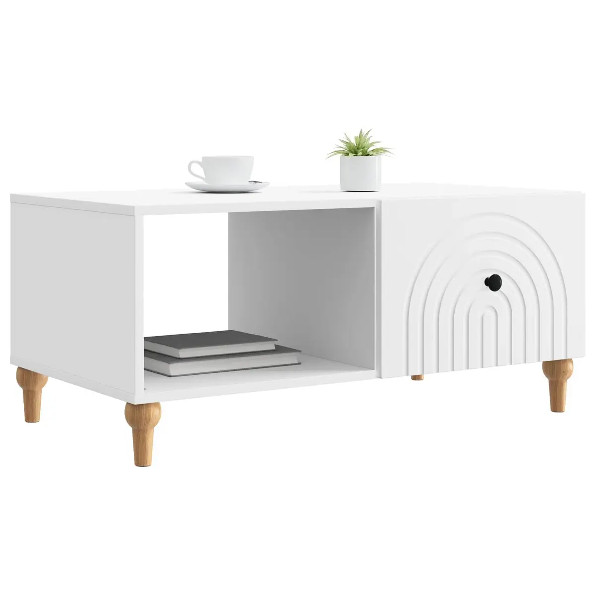 Coffee Table White 90 x 50 x 40 cm Modern Living Room Accent Table with Storage Shelves