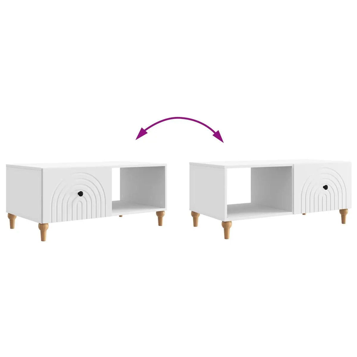 Coffee Table White 90 x 50 x 40 cm Modern Living Room Accent Table with Storage Shelves