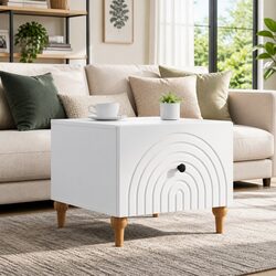 White Engineered Wood Coffee Table with Drawer