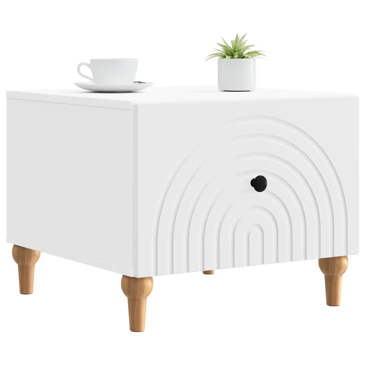 Coffee Table White Rectangular Engineered Wood with Drawer