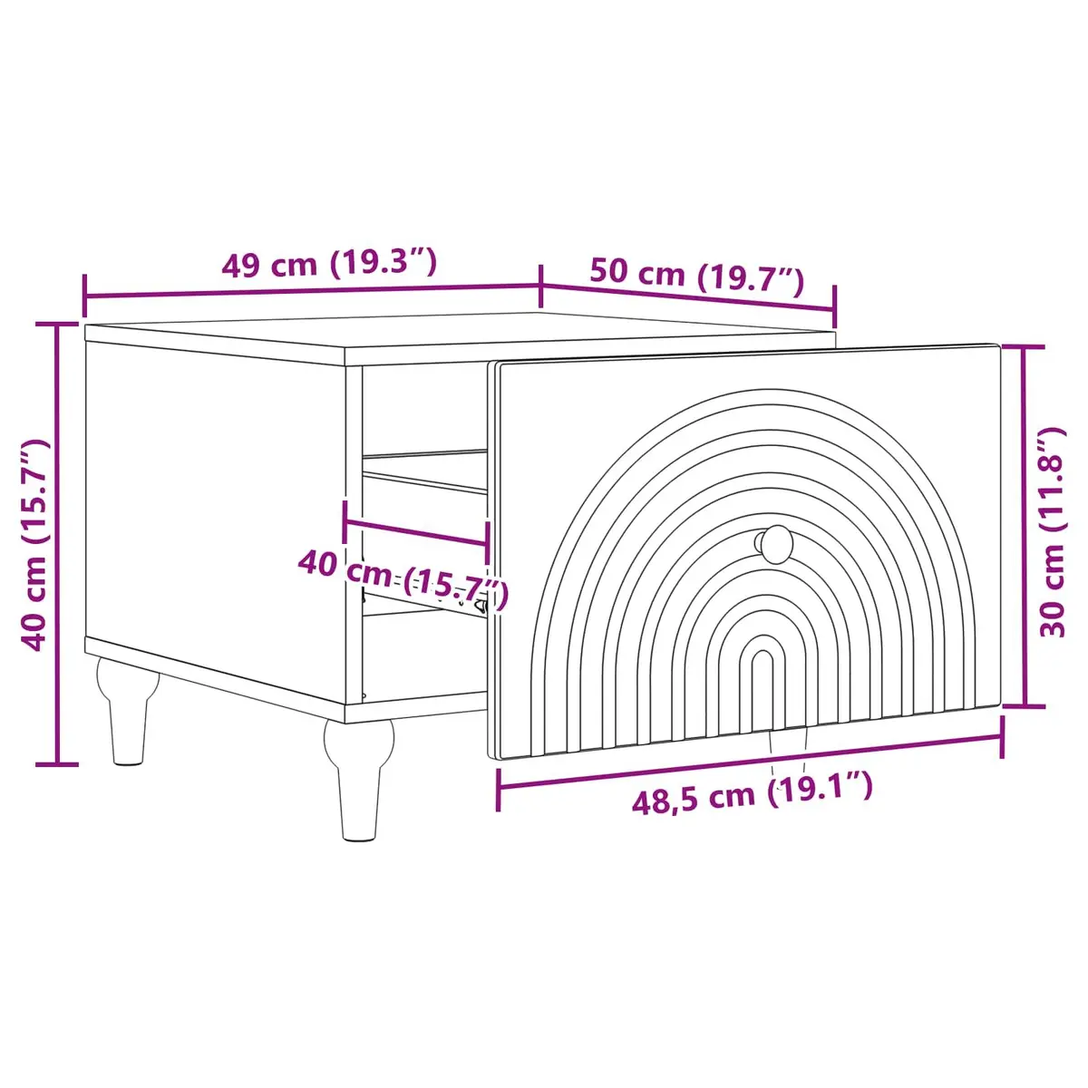 Coffee Table White Rectangular Engineered Wood with Drawer