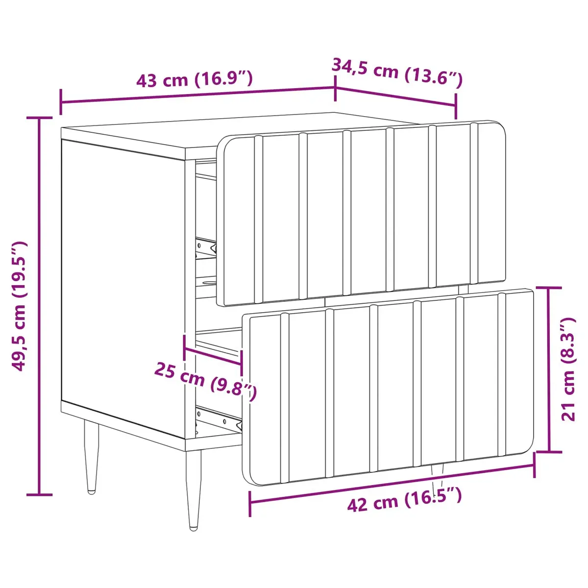 Bedside Cabinet White 43 x 34.5 x 49.5 cm Modern Bedroom Nightstand Storage