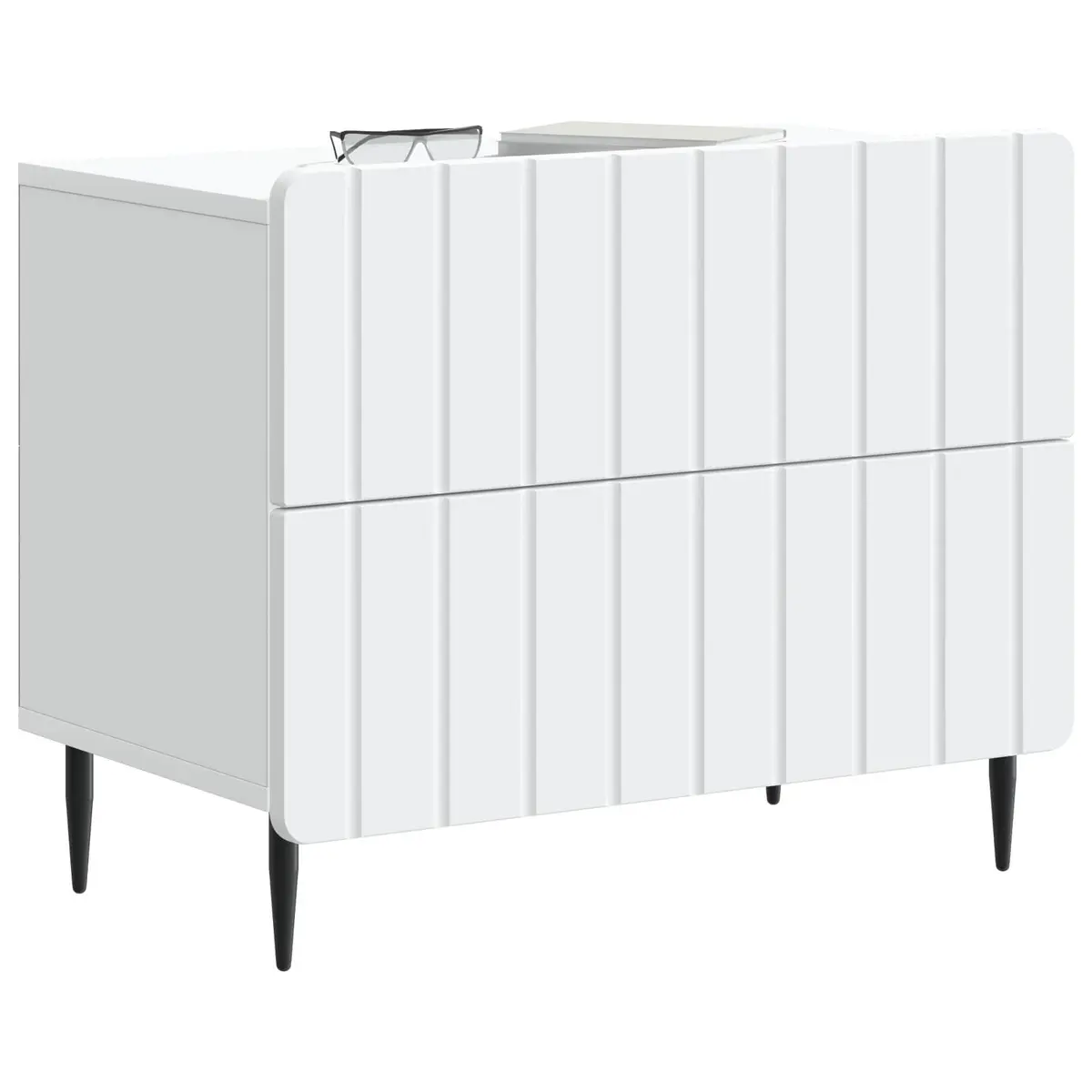 Bedside Cabinet White Striped Pattern 62 x 34.5 x 49.5 cm Engineered Wood with Iron Legs