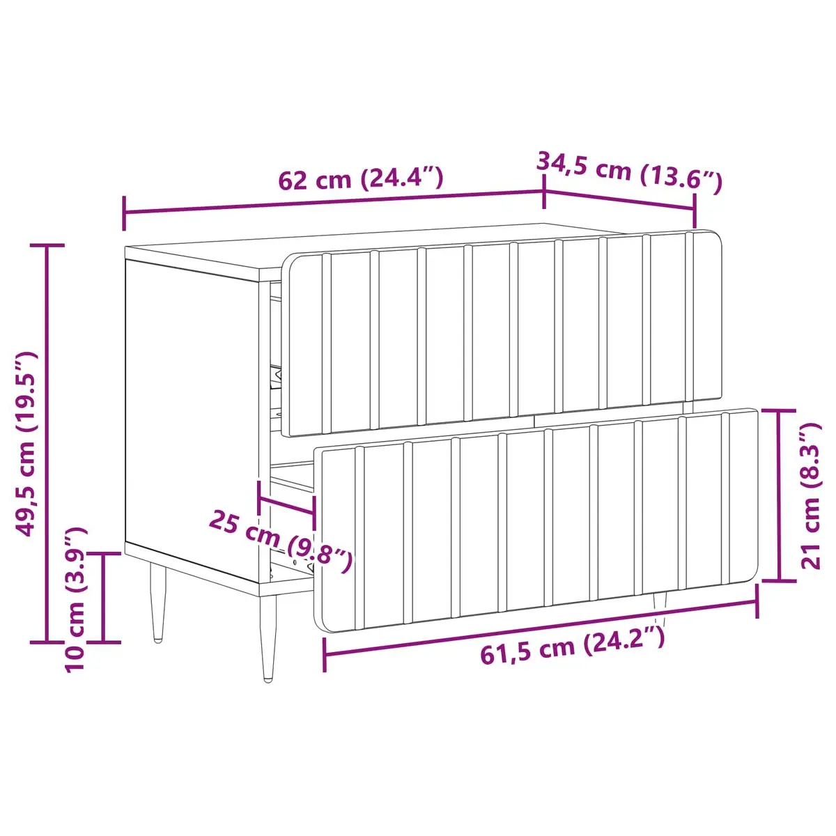 Bedside Cabinet White Striped Pattern 62 x 34.5 x 49.5 cm Engineered Wood with Iron Legs