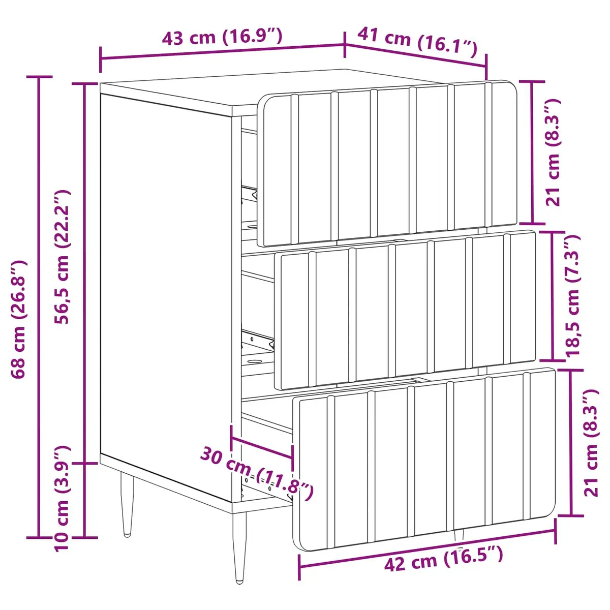 Bedside Cabinet White 43 x 41 x 68 cm Engineered Wood Drawers Storage Table