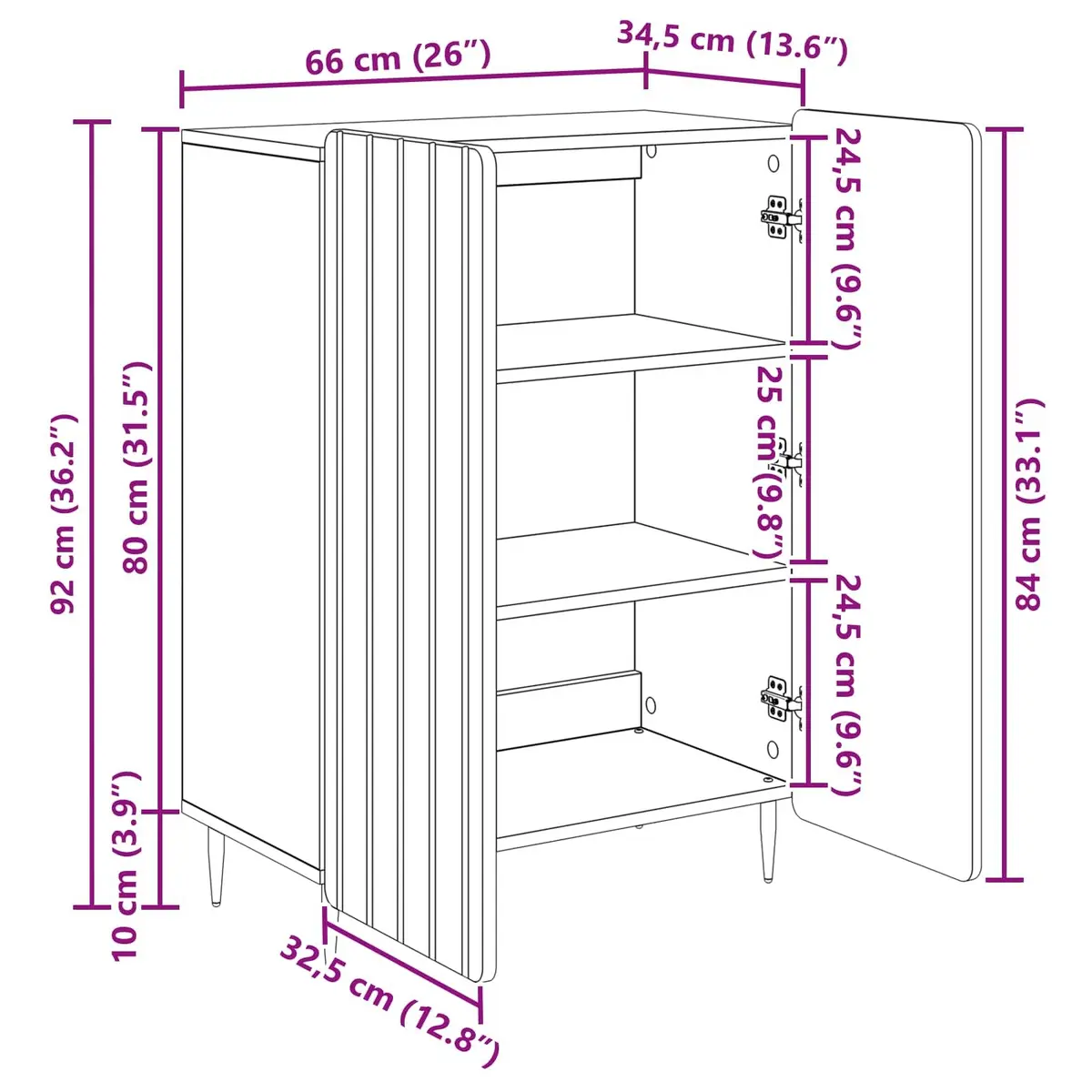 White Sideboard Storage Cabinet 66 x 34.5 x 92 cm