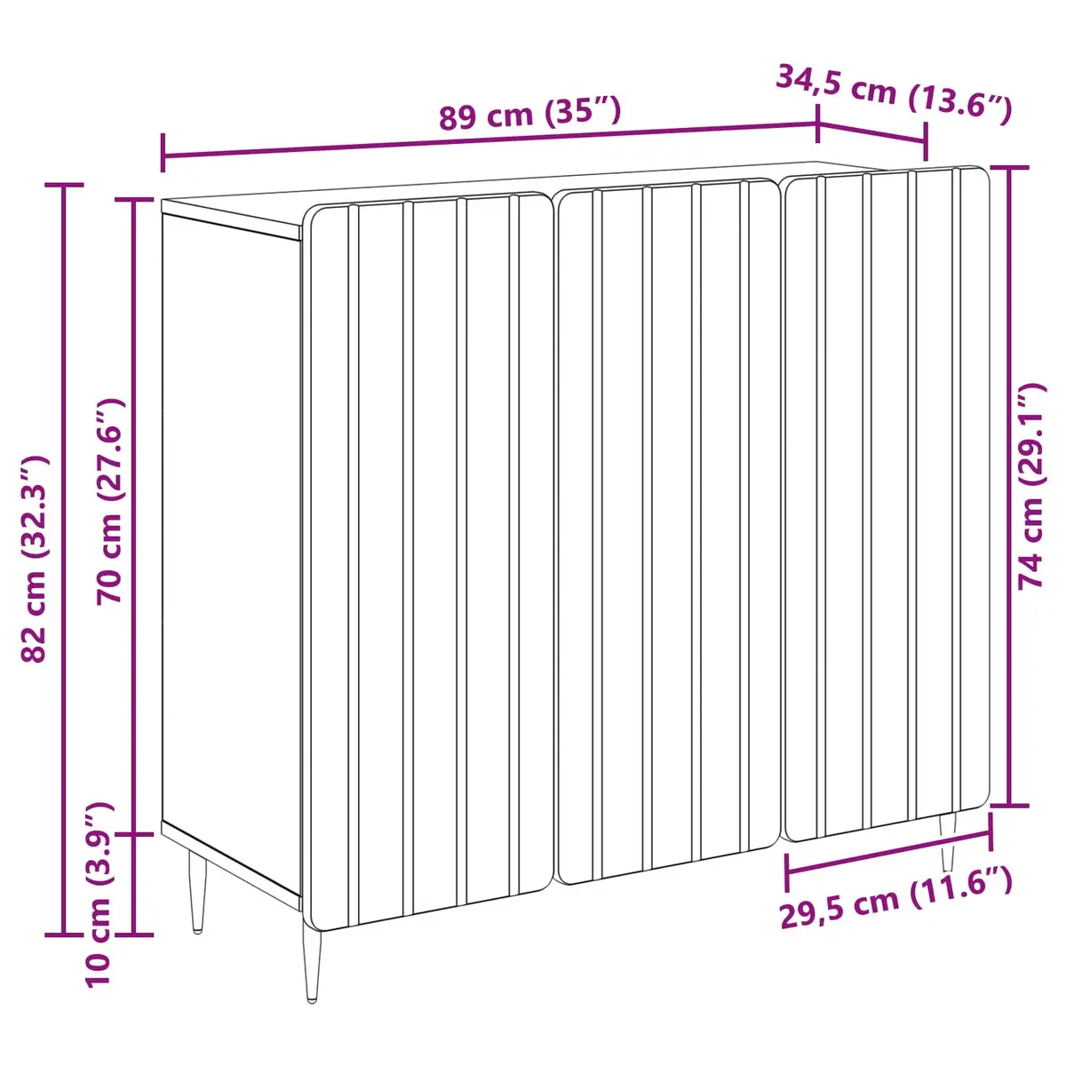 Sideboard Modern White Engineered Wood Storage Cabinet 89x34.5x82cm